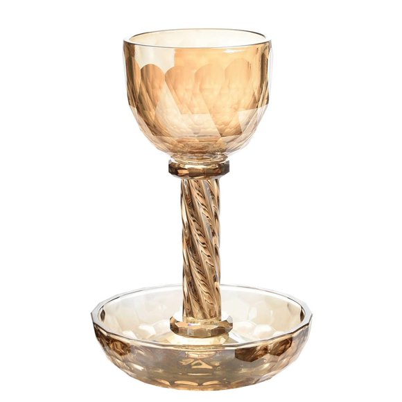 Amazon.com | Zion Judaica Elegant Shabbat Kiddush Cup Set  Amber Kiddush Wine Glass and Saucer